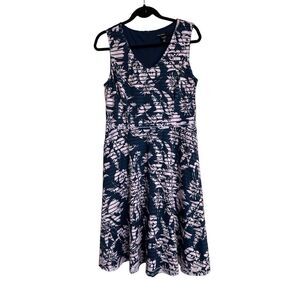 Maggy London Dress Womens Size 10 Navy Pink Floral Striped Sleeveless V-Neck